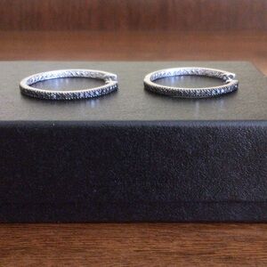 Sterling Silver Black Diamond Hoop Earrings